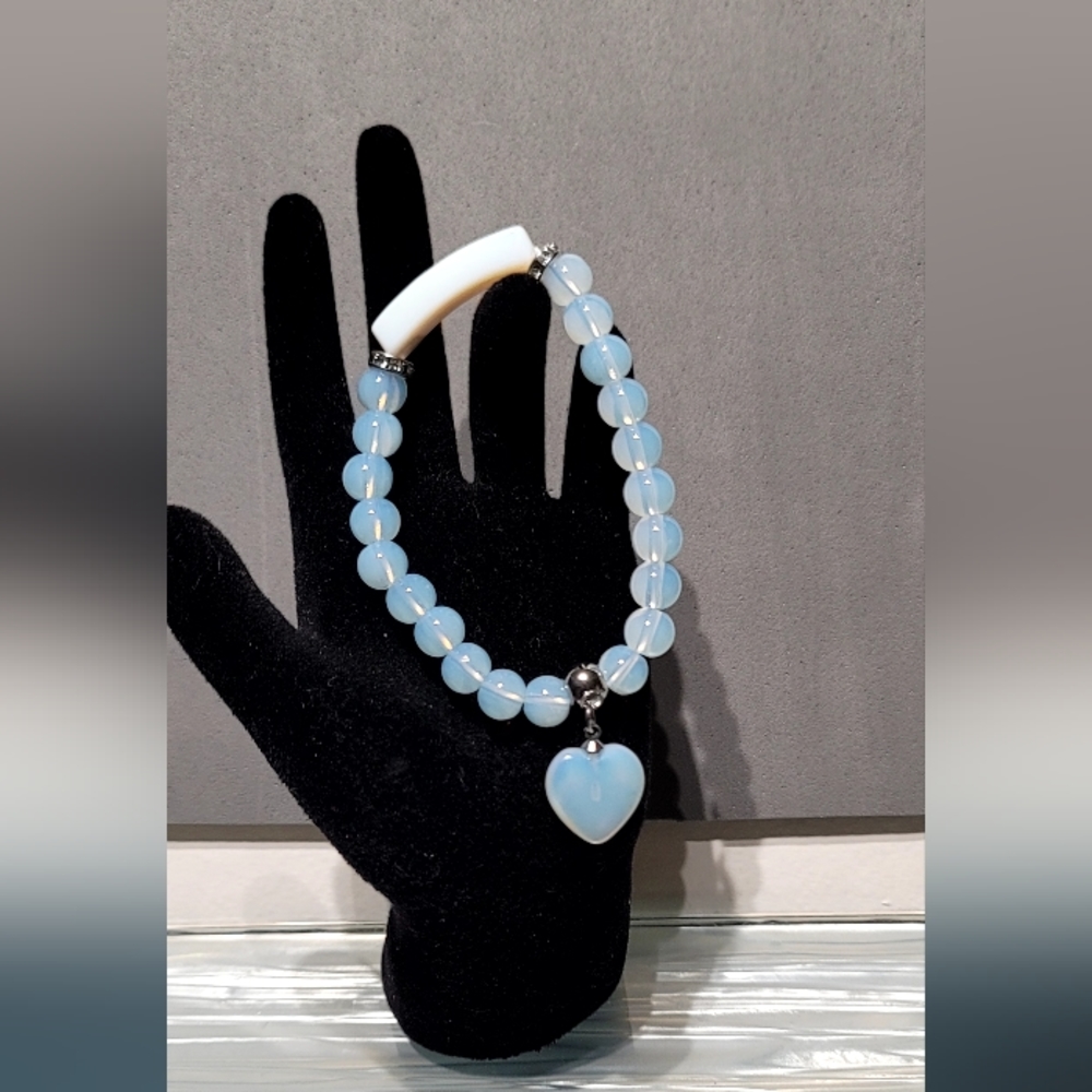 Opalite, Austrian Crystal and Howlite Stretch Bracelet